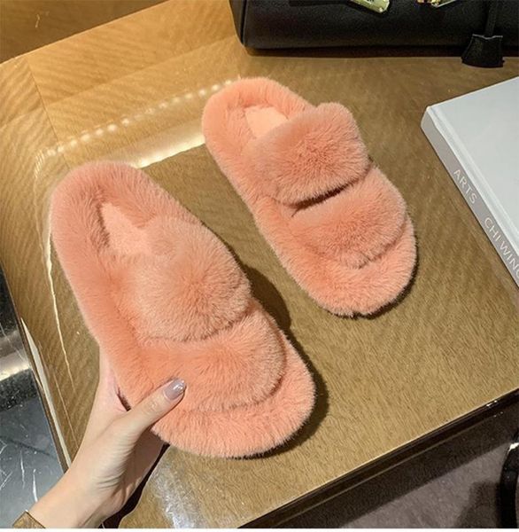 

women's autumn and winter furry warm trendy slippers, Black