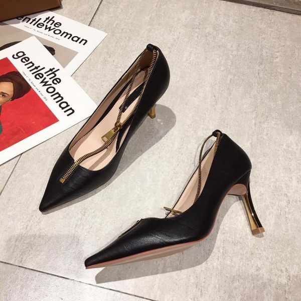 

teahoo fashion summer women sandals metal zipper decoration high heels pointed golden stiletto party shoes mujer, Black
