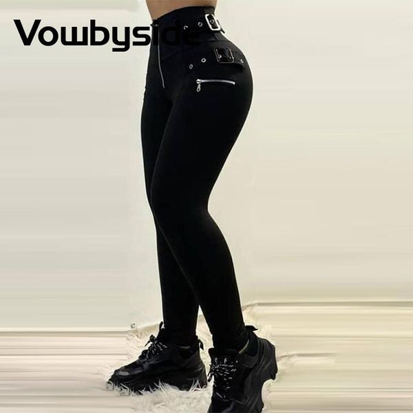 

women's pants & capris zipper design eyelet buckled high waist women, Black;white