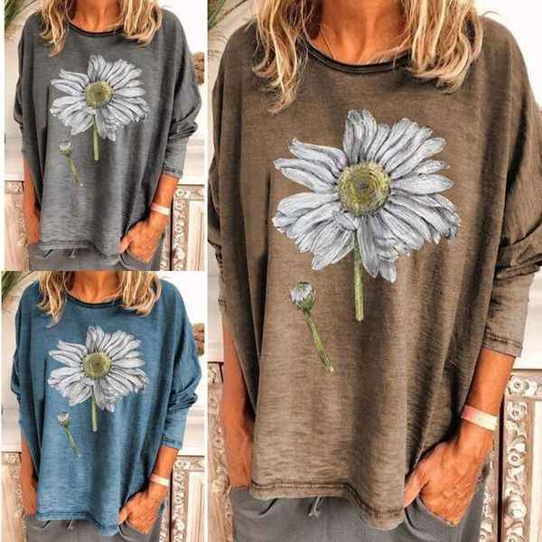 

dresses aw style casual round neck long sleeve printed loose t-shirt, Black;gray