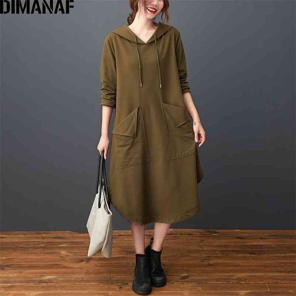 

plus size women dress cotton hooded casual lady vestidos female clothing loose long sleeve pockets autumn spring 210531, Black;gray
