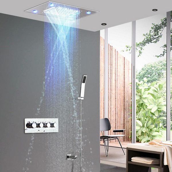 

wall mounted thermostatic led shower faucets set bathroom rain waterfall system bathtub spray mixer faucet tap sets