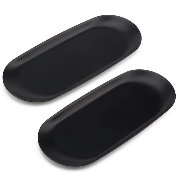 

kitchen storage & organization stainless steel towel tray, 2 pack tray dish plate tea candy cosmetics jewelry organizer black
