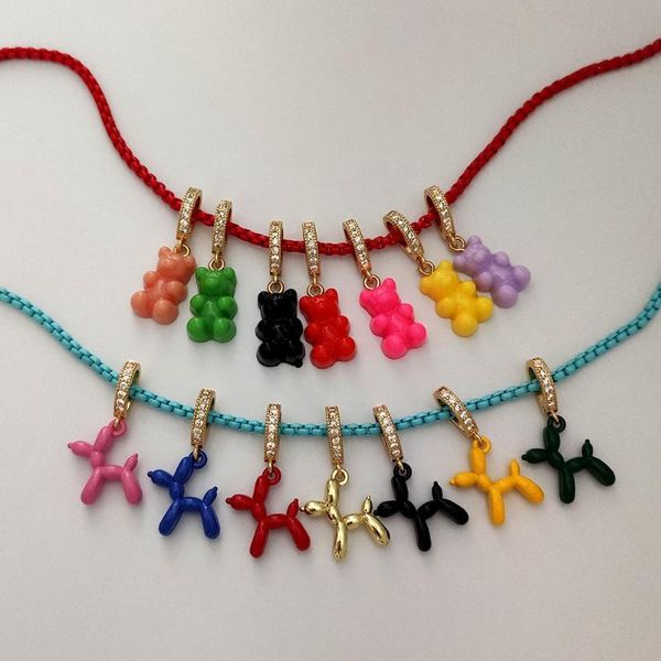 

chains cute resin gummy bear balloon dog cz charm necklace for women girls diy rainbow metal chain heart pearl fashion jewelry, Silver