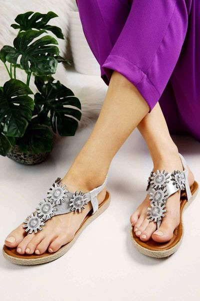 

sandals women silver color finger cross stone embroidered sandals-p714, Black