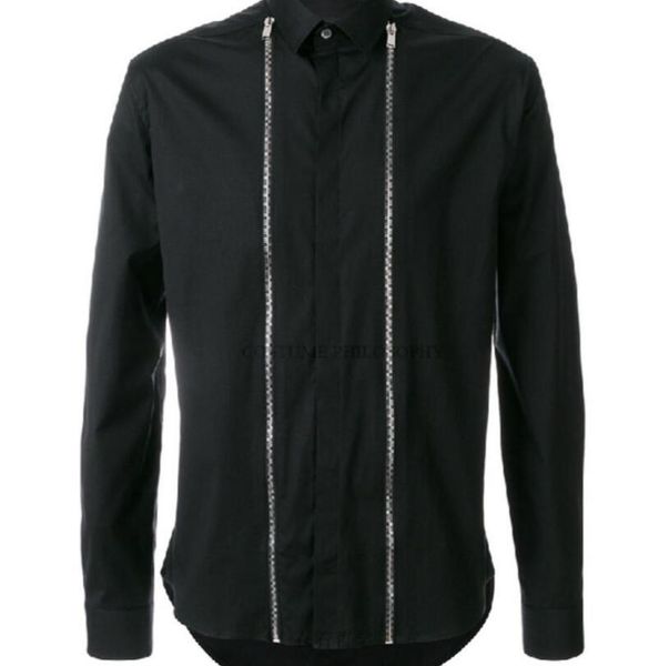 

men's casual shirts / summer fashion personalized customization large size zipper stitching slim-fit cotton long-sleeved shirt/s-6xl, White;black