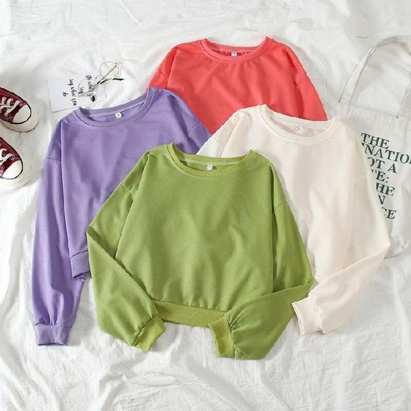 

women's hoodies & sweatshirts 2021 spring and autumn casual loose lazy style round neck nude pullover short long-sleeved shirt, Black