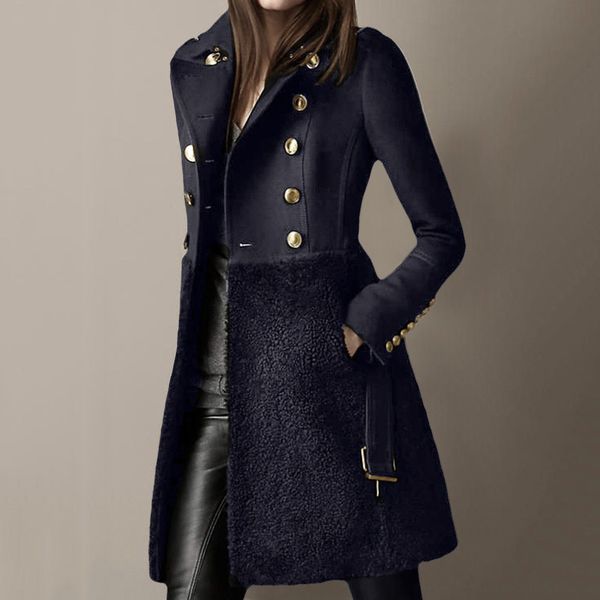 

women woolen coat mid-length double-breasted long jacket autumn winter fleece overcoat wool blend elegant outwear wrap coats sty, Tan;black