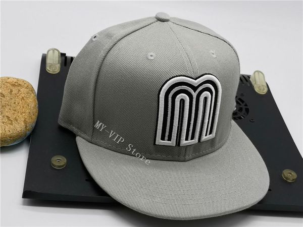 

ready stock 2021 mexico fitted caps letter  hip hop size hats baseball caps flat peak for men women full closed, Blue;gray