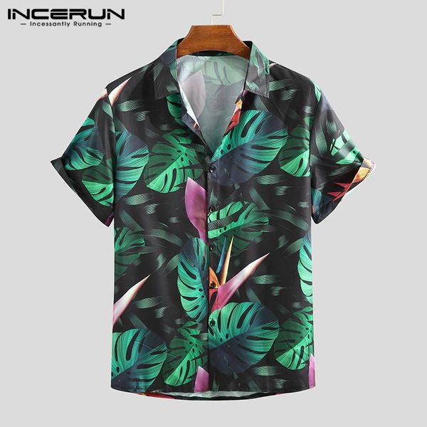 

men's casual shirts incerun summer men hawaiian shirt flower print 2021 beach short sleeve blouse turn-down collar button streetwear ca, White;black