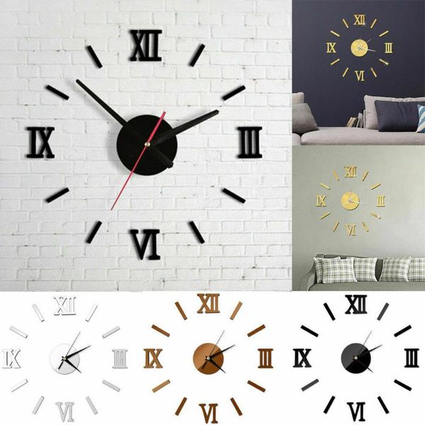 

wall clocks modern diy number clock 3d mirror surface sticker home decor art giant watch with roman numerals big