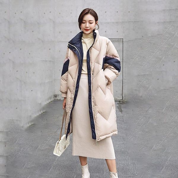 

women's down & parkas jacket white duck warm sports fashion contrast color stand-up collar 2021 winter long coat below the knee 64m, Black