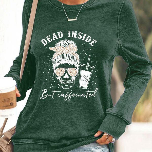 

autumn women's drs halloween round neck skull lettered printed casual long sleeve thickened sweater, Black