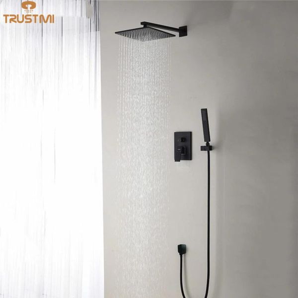 

bathroom shower sets brass black set 8" spuare bath head faucet wall mounted arm diverter mixer handheld spray