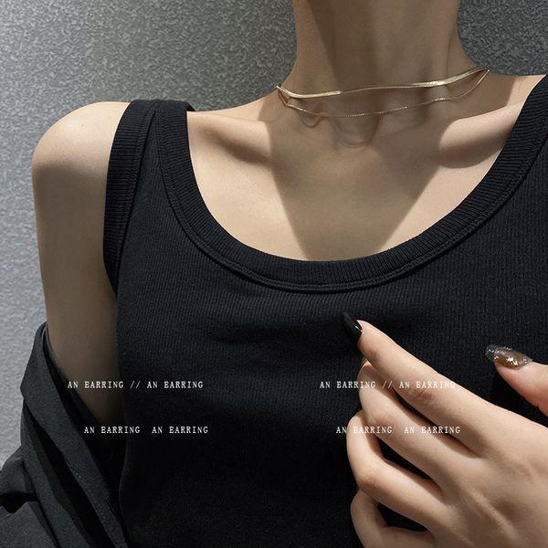 

xianlan062 titanium steel double golden snake skeleton necklace ins senior contracted light luxury niche design feeling fine colla, Silver