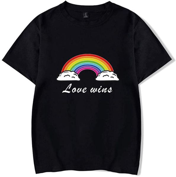 

men's t-shirts 2021 summer t-shirt simple letter rainbow pattern printing casual and comfortable high-quality o-neck loose clothing, White;black