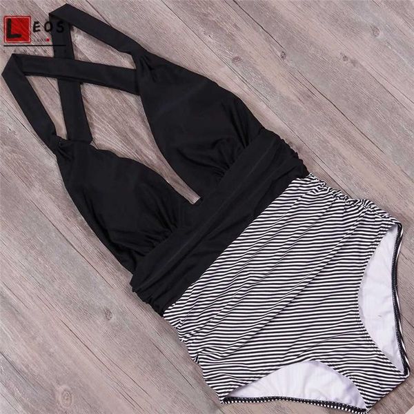 

halter bikini sets one piece swimsuit plus size swimwear push up high waist triangle bathing suit stripe backless beachwear one-piece s