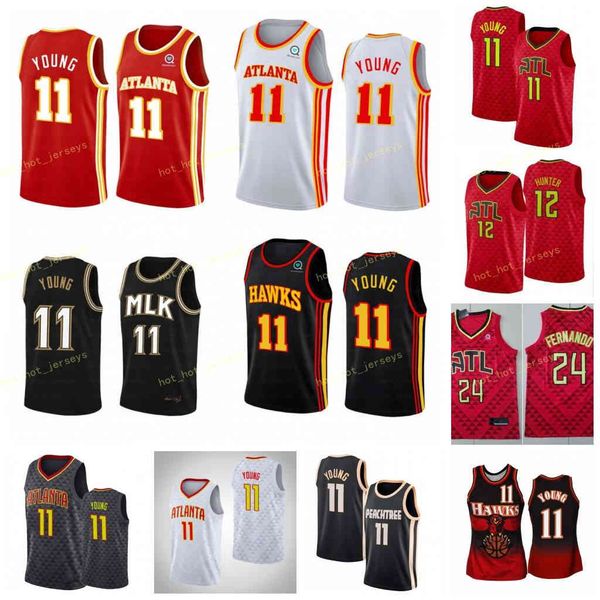 

2021 city atianta trae #11 young basketball jersey de'andre 12 hunter stitched 2020 embroidery logos, Black