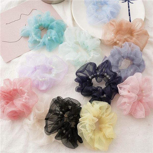 

girls hair accessories tie teenage kids hairbands bands accessory children mesh pearl scrunchies lace sweet fashion b7169, Slivery;white