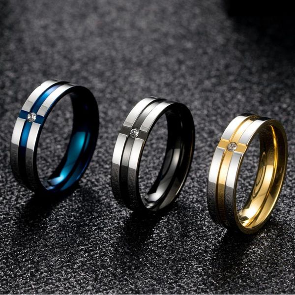 

wedding rings fntycm cross set rhinestone man blue black gold fashion male color ring stainless steel mens luxury men gift, Slivery;golden