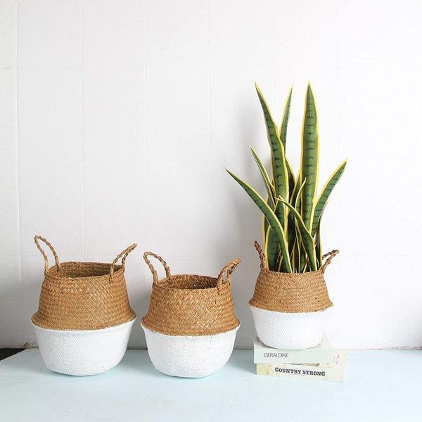 

storage baskets 3pcs folding straw set eco-friendly seagrass basket for laundry picnic plant pot toys home garden decor