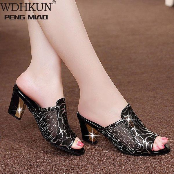 

women sandals 2021 ladies summer slippers shoes high heels fashion rhinestone zapatos de mujer, Black