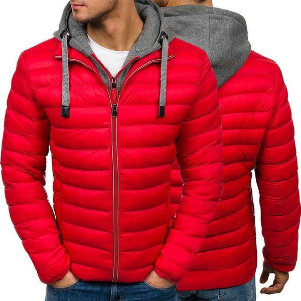 

brand winter men jacket casual thick parka men coat hooded warm solid color slim fit outerwear male overcoat parkas 210603, Black