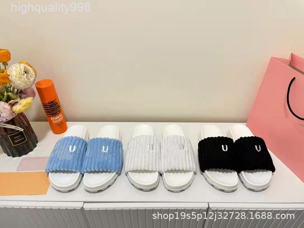 

slippers miao family towel mop spring and autumn fairy style, versatile, wear thick bottom anti-skid embroidered letter flip flops, Black