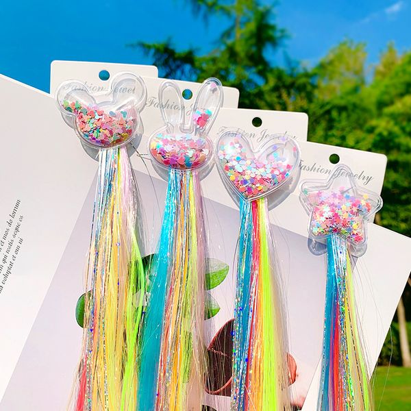 

16 styles hair extensions wig barrette for kids girls ponytails hairclips unicorn head bows clips bobby pins hairpin hair accessories 375 k2, Slivery;white