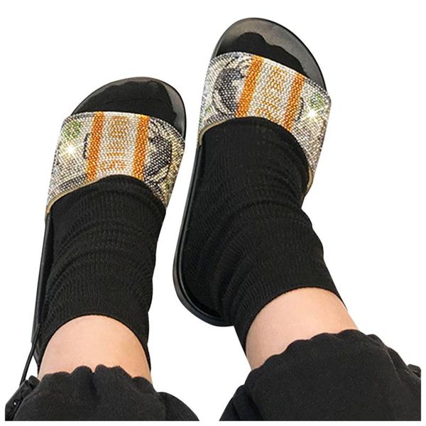 

ladies flat slippers summer fashion printed flip flops bohemia slip on footwear round toe peep beach shoes #bl3, Black