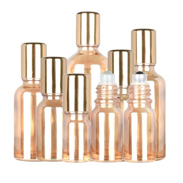 

storage bottles & jars empty 5ml~100ml glass roll on bottle amber gold glass/steel ball cosmetic refillable serum for essential oils