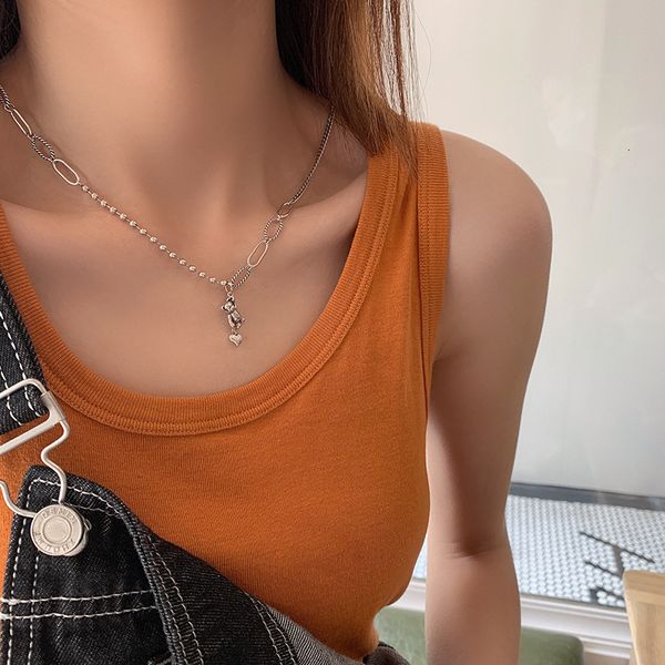 

925 sier bear love necklace female clavicle chain pendant personality lovely simple generous net red jewelry, White