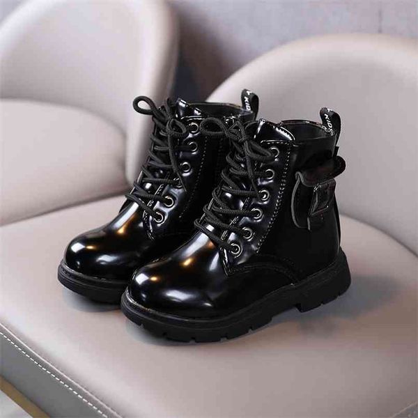 

children' martin boots girls black pu leather autumn boys british style short baby buckle single shoes 210918, Black;grey
