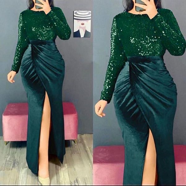 

ethnic clothing velvet wedding party dresses women 2021 fashion african sequin evening gowns elegant christmas chic slit long dress, Red