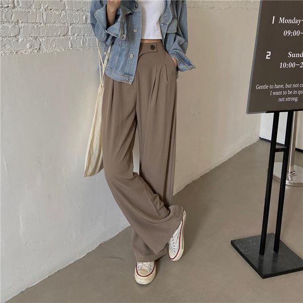 

women's pants & capris autumn winter women minimlist wide leg plus size high waist office ladies korean style loose zipper pocket long, Black;white