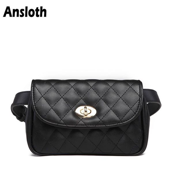 

waist bags ansloth solid color women's bag classic plaid chest fashion pu leather fanny pack for female casual hps320