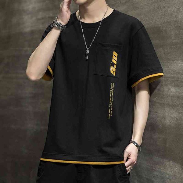

young student trend cotton round neck t-shirt 2021 summer new men's short sleeve t-shirt, White;black