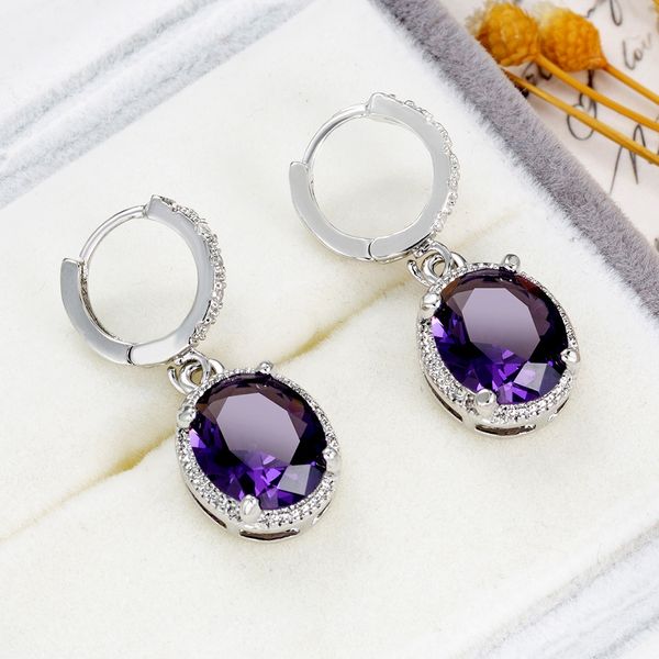 

round cut zircon inlaid sparking dangle earrings 18k white gold filled classic women gift, Silver