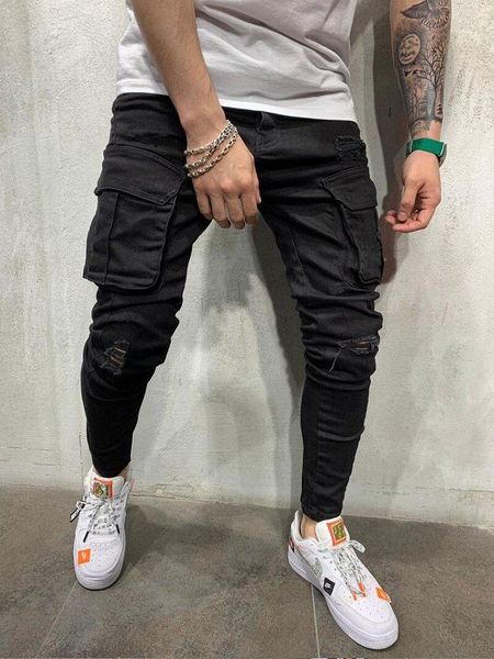 

men's jeans pencil pants mens jean spring summer boyfriend streetwear skinny pocket designer long denim trousers, Blue