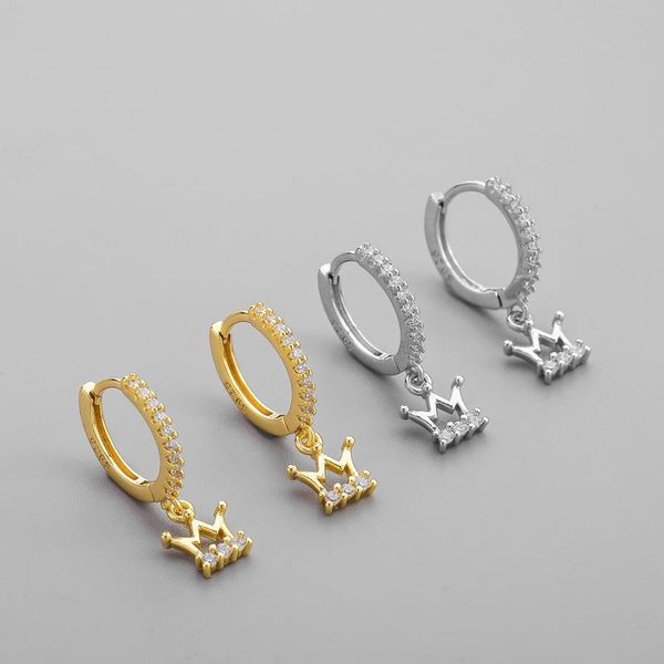 

sterling silver crystal crown charm piercing stud earring for women girls party jewelry pendientes accessories eh995, Golden;silver