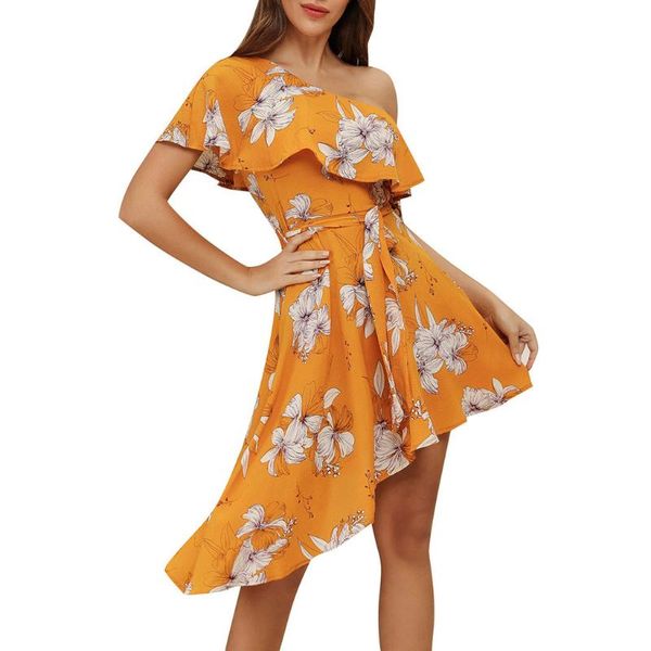 

casual dresses summer beach dress ruffles floral printing sleeveless off shoulder for woman elegant vestidos de verano mujeres 2021 #790, Black;gray