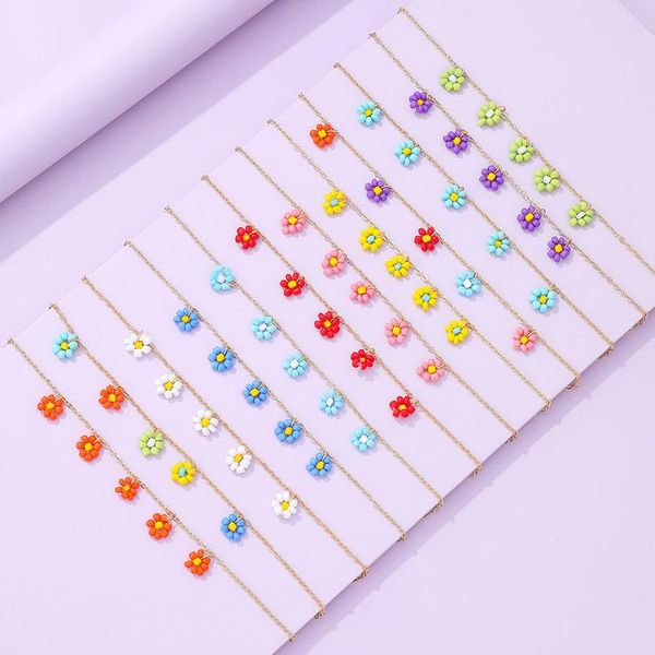 

anklets origin summer ethnic multi-type little candy colour beaded flower for women ladies gold color thin chain jewelry, Red;blue
