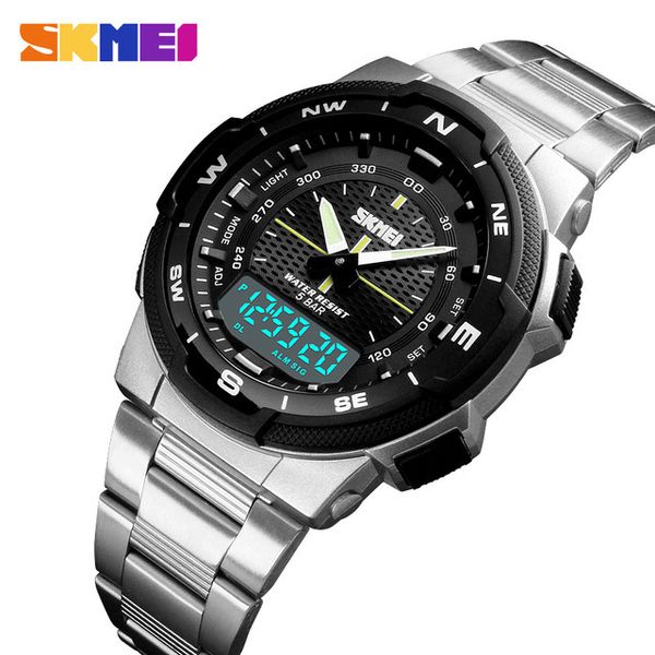 

skmei men watch quartz sports watches fashion stainlsteel mens watches brand luxury businwaterproof wrist watch men x0524, Slivery;brown