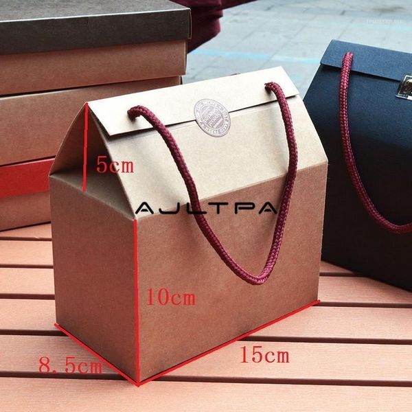 

gift wrap 100pcs kraft paper packaging box with handle portable cake food storage packing craft cardboard birthday wedding1