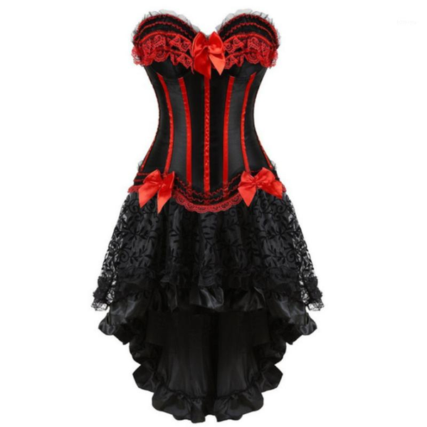 

burlesque dancer dress with skirt vintage striped floral lace up corset bustier for women cosplay halloween costume bustiers & corsets, Black;white