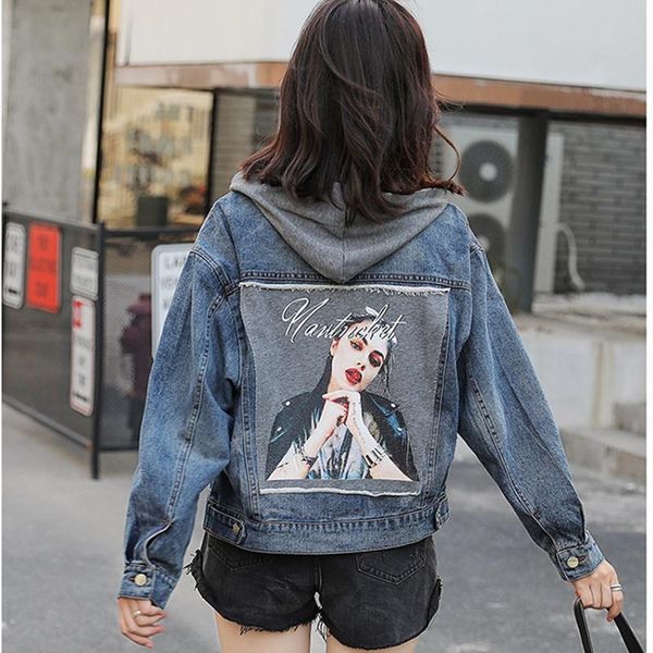

streetwear jacket jeans women 2021 fall fashion clothing personalized patchwor cotton denim outwear ladies jackets korean style women's, Black;brown