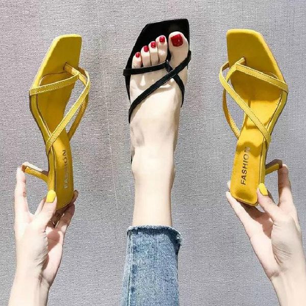 

dress shoes 2021 summer korean version of the set toe high-heeled sandals fashion wild thin with square head fairy woman word clip, Black