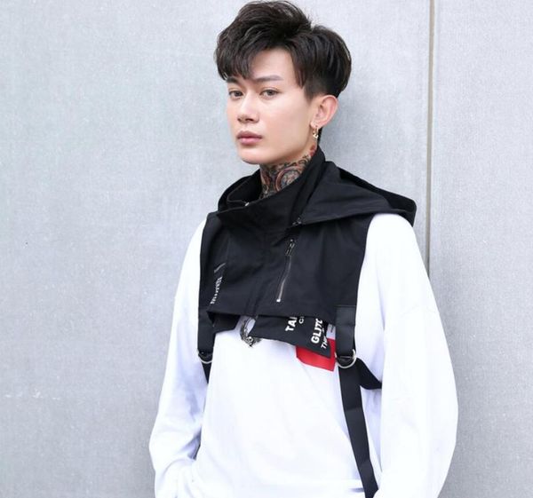 

men's vests 2021 autumn fashion hooded sleeveless vest male trend nightclub youth short personality singer costumes, Black;white