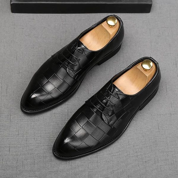

dress shoes es fashion 2021 men bullock patchwork flats gentleman formal footwear male wedding prom sapato social masculino, Black