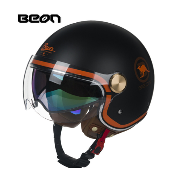 

motorcycle helmets beon classic double lens helmet 3/4 retro scooter bicycle motorbike 4 seasons riding casco moto capacete